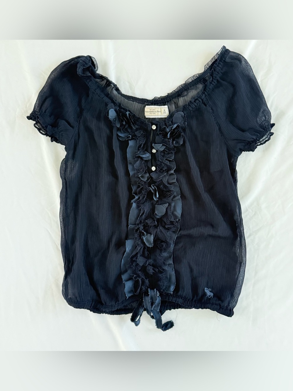 Abercrombie & Fitch Sheer Navy Blue Ruffle Top Womens M Y2K Indie Sleaze Archive